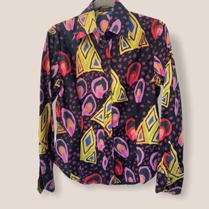 Etro Cotton Abstract on Black Button Down Size 46
